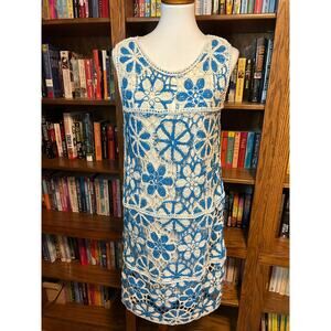 Turquoise and cream lace dress